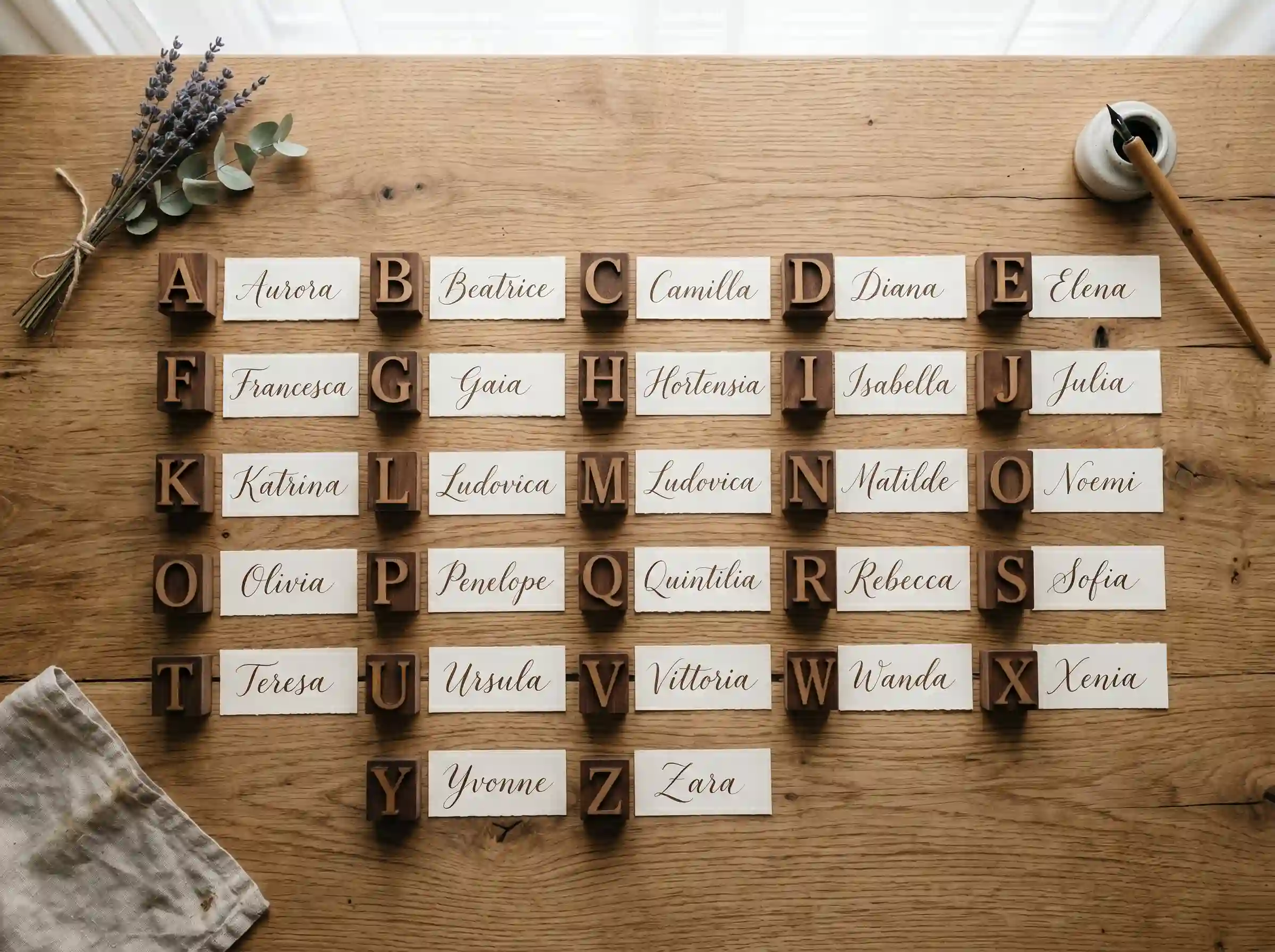 Italian girl names alphabet A to Z list with handwritten names