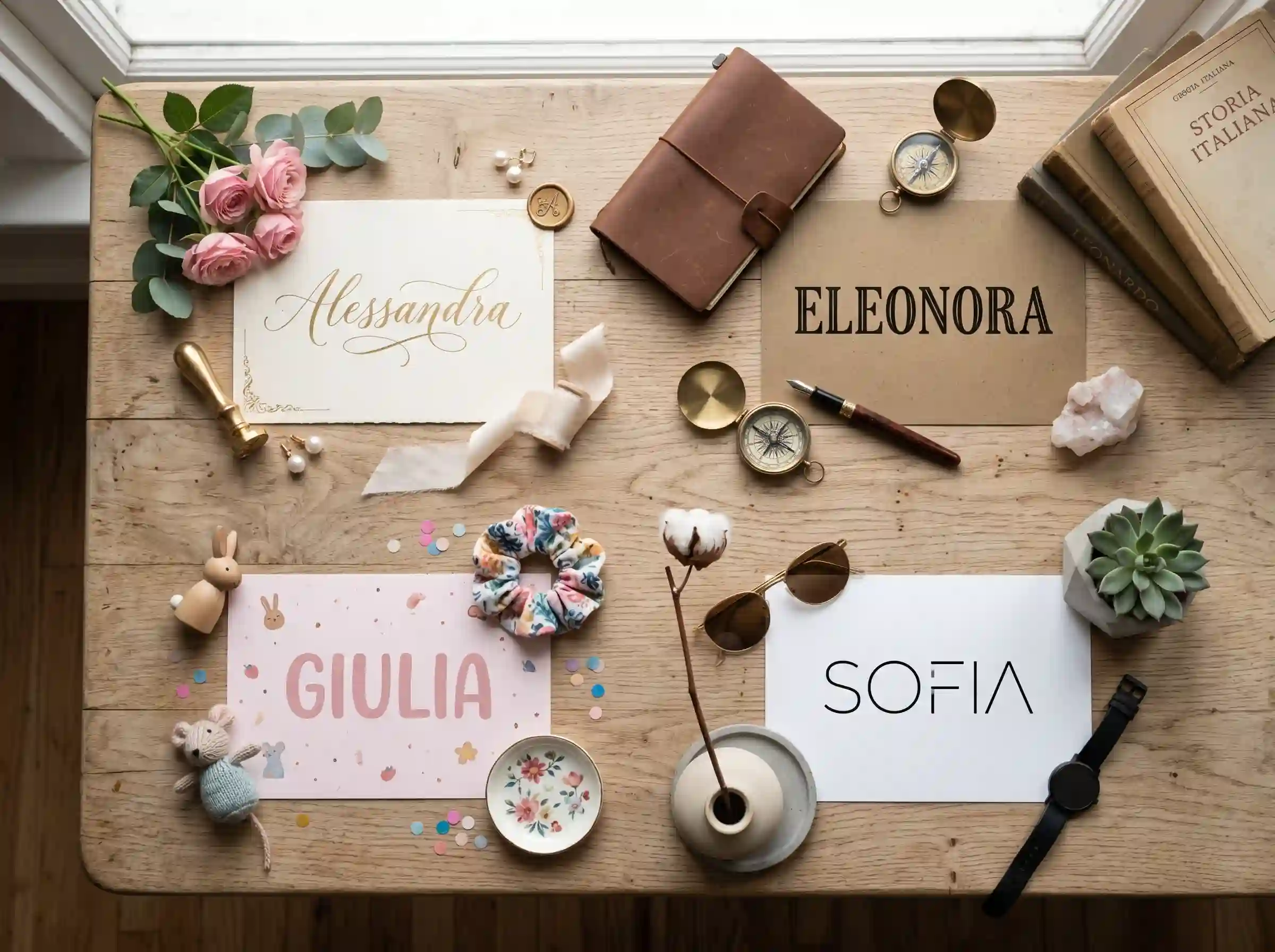 Italian girl names displayed in different styles like elegant cute strong and modern