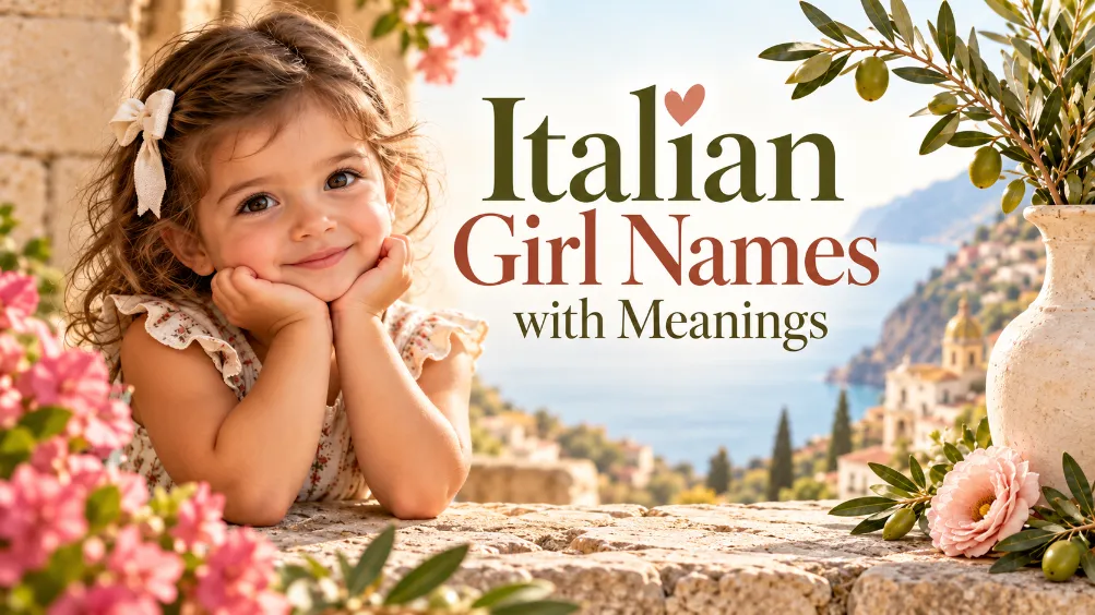 Italian girl names with meanings featured image with elegant Italian-inspired design