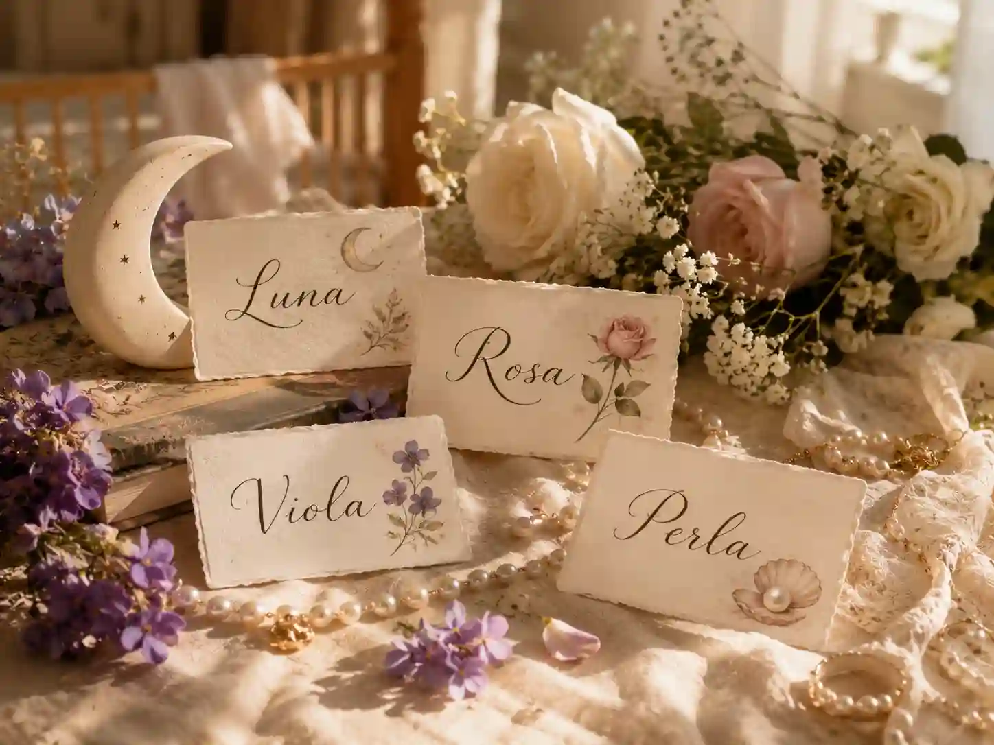 Nature-inspired short Italian girl names with flowers and elegant Italian nursery aesthetic