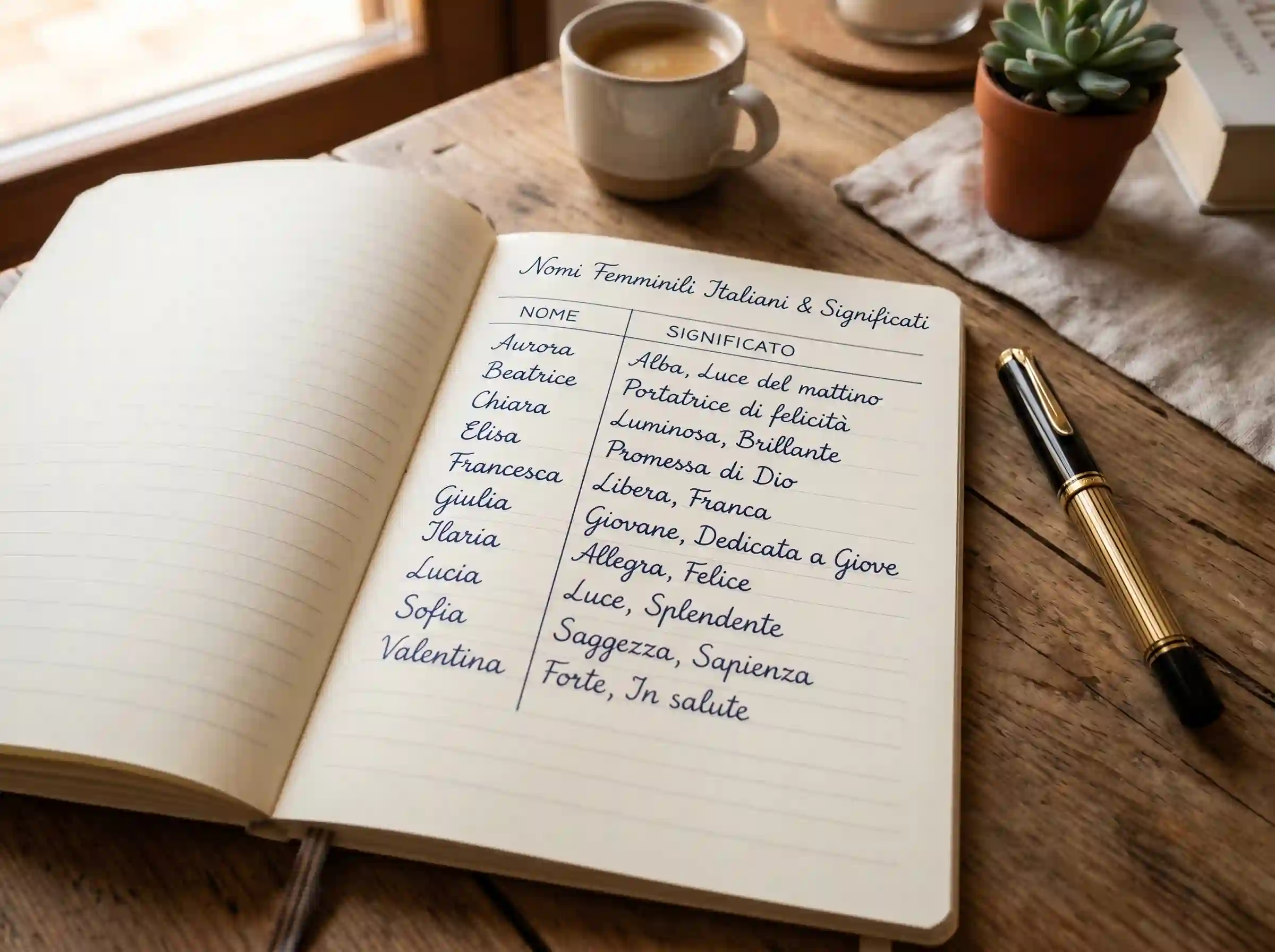 Popular Italian girl names with meanings written in a notebook