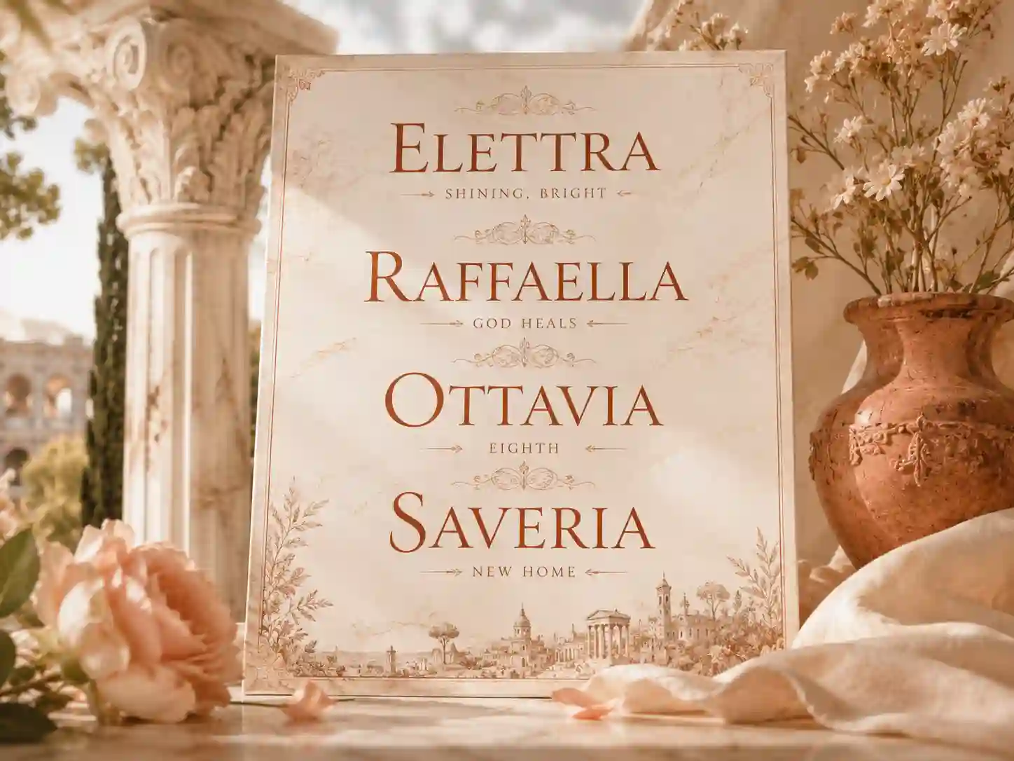 Rare strong Italian girl names with Roman-inspired feminine elegance and powerful meanings
