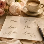 Short Italian girl names handwritten on elegant paper with soft Italian-inspired feminine aesthetic