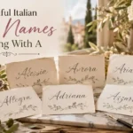 Beautiful Italian girl names starting with A displayed in elegant calligraphy with Italian-inspired decor and floral accents.