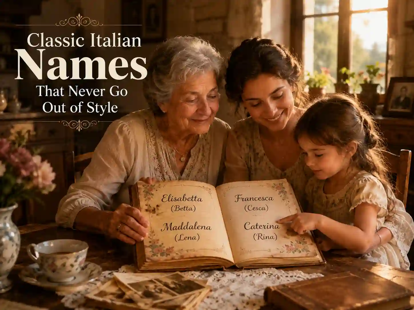 Traditional Italian girl names and nicknames including Elisabetta Betta, Maddalena Lena, Francesca Cesca, and Caterina Rina
