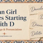 Elegant Italian-inspired name cards featuring Daniela, Daria, Diana, and Diletta